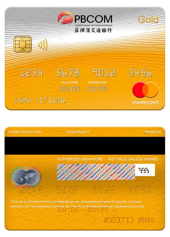 Philippines Bank of Communications mastercard gold